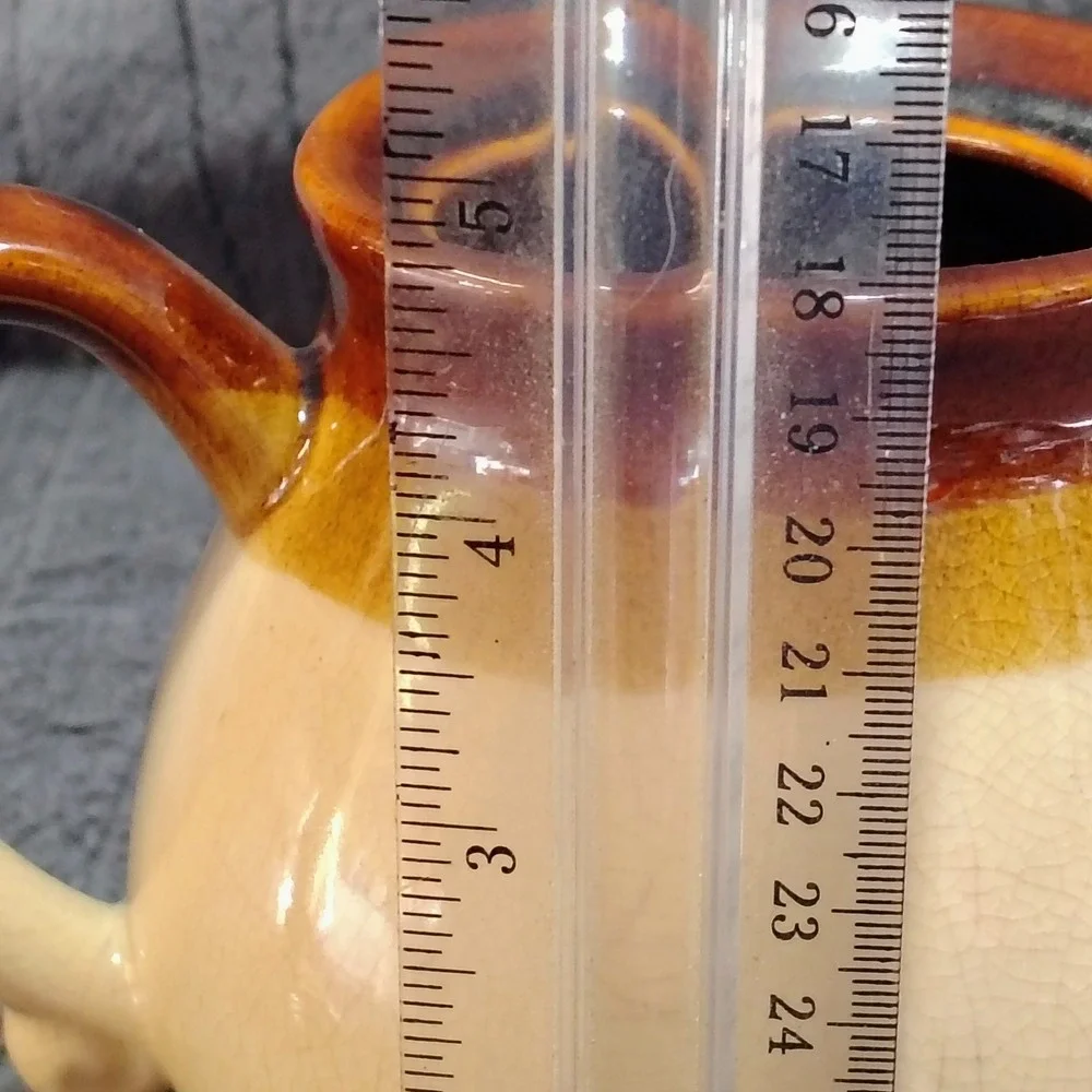 Vintage Tri-Color Glazed Stoneware Ceramic Teapot Brown Tan Rustic Farmhouse‎